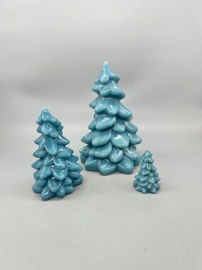 Christmas Holiday Mosser Glass Tree Georgia Blue  Set Of Three